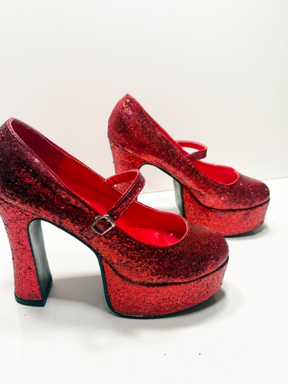 Red Glitter Platform Mary Jane Shoes